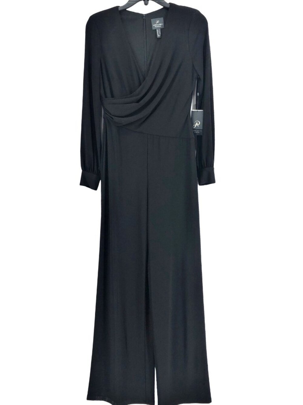 Adrianna Papell Black Matte Jersey Jumpsuit Womens 2 Surplice Bodice New